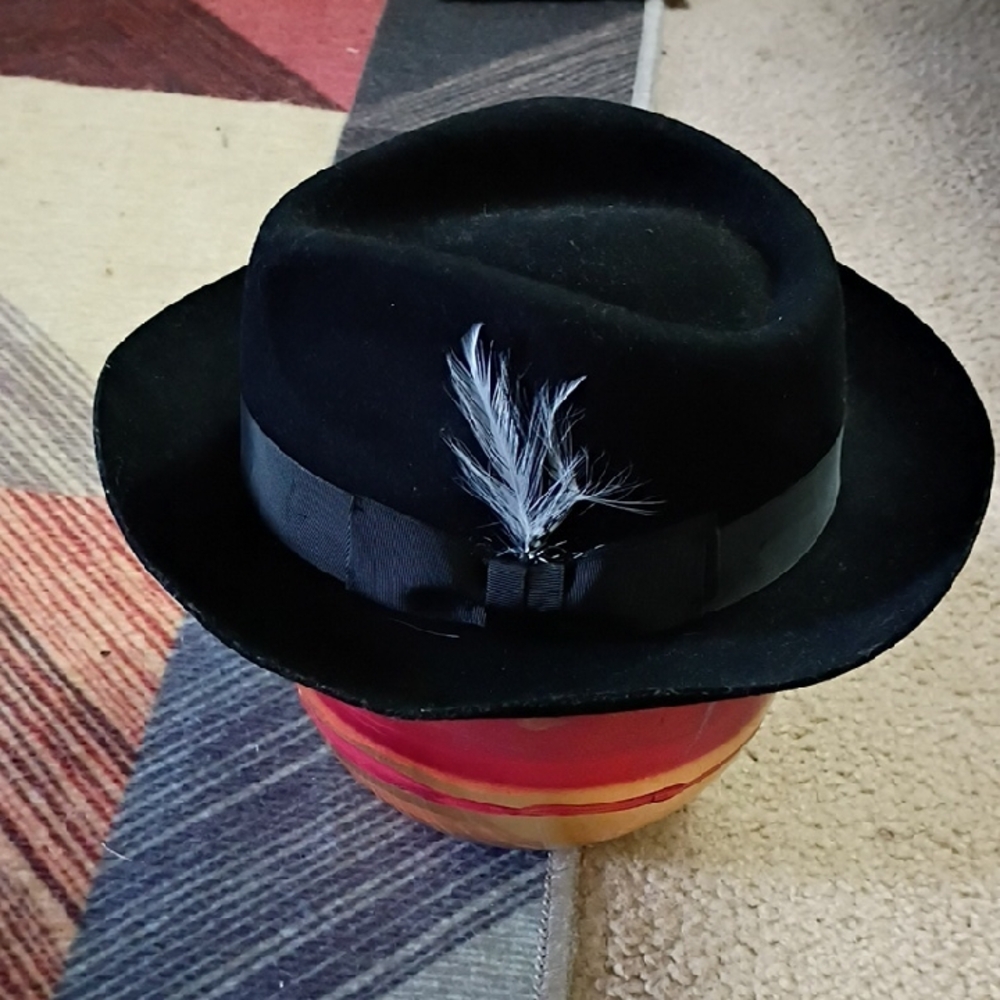Bruno Capelo Chicago Black Australian Crushable Center Dent Fedora Hat SZ Med